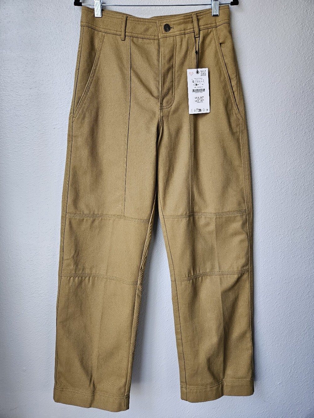 Zara Garardine Twill Straight Leg Cotton Trousers Size Small In Tan NWT 2566/332